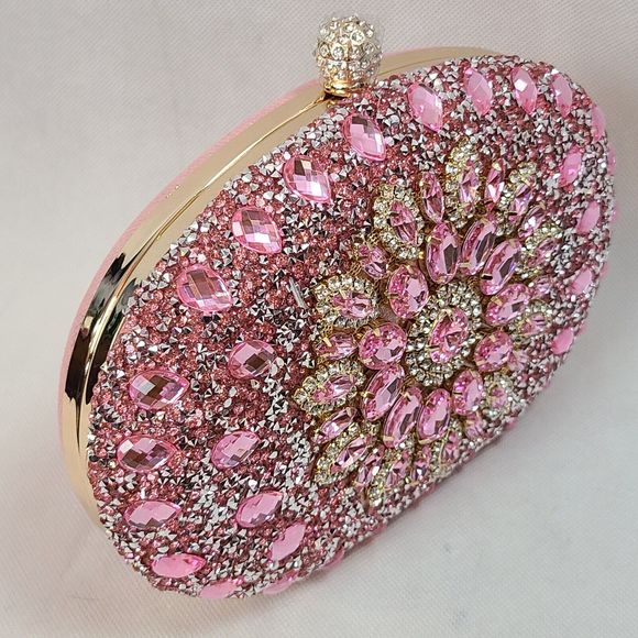 RAMLA Pink Rhinestone Luxury Prom Wedding Gala Handle & Chain Clutch Purse--New - Picture 3 of 8